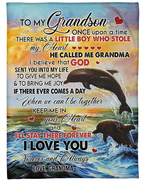 Personalized To My Grandson Dolphin Fleece Blanket From Grandma Keep Me In Your Heart Great Customized Gift For Birthday Christmas Thanksgiving