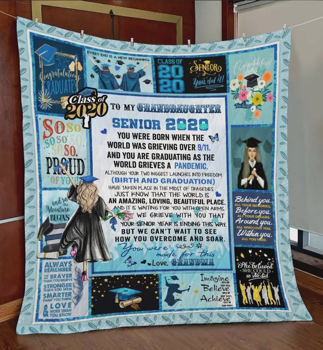 Personalized To My Granddaughter Senior Fleece Blanket From Grandma So Proud Of You Great Customized Blanket Gifts For Graduation Birthday Christmas Thanksgiving