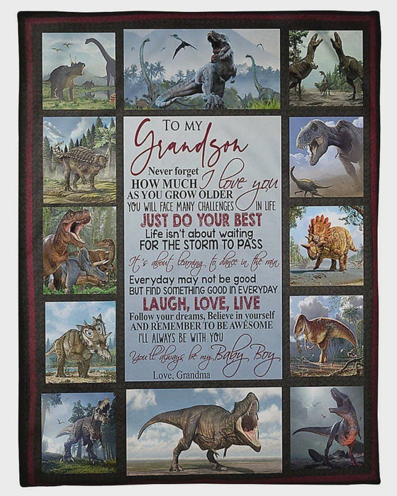 Personalized To My Grandson T-Rex Fleece Blanket From Grandma Never Forget How Much I Love You Great Customized Blanket For Birthday Christmas Thanksgiving