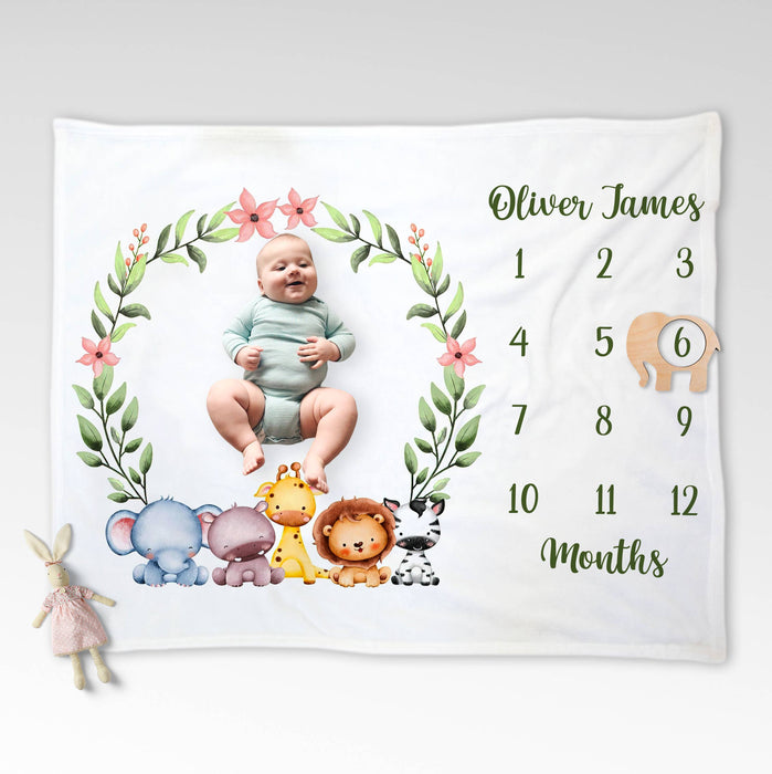 Custom Baby Monthly Milestone Blanket, Newborn Blanket, Birthday Gifts For New Baby, Baby Birthday Blanket
