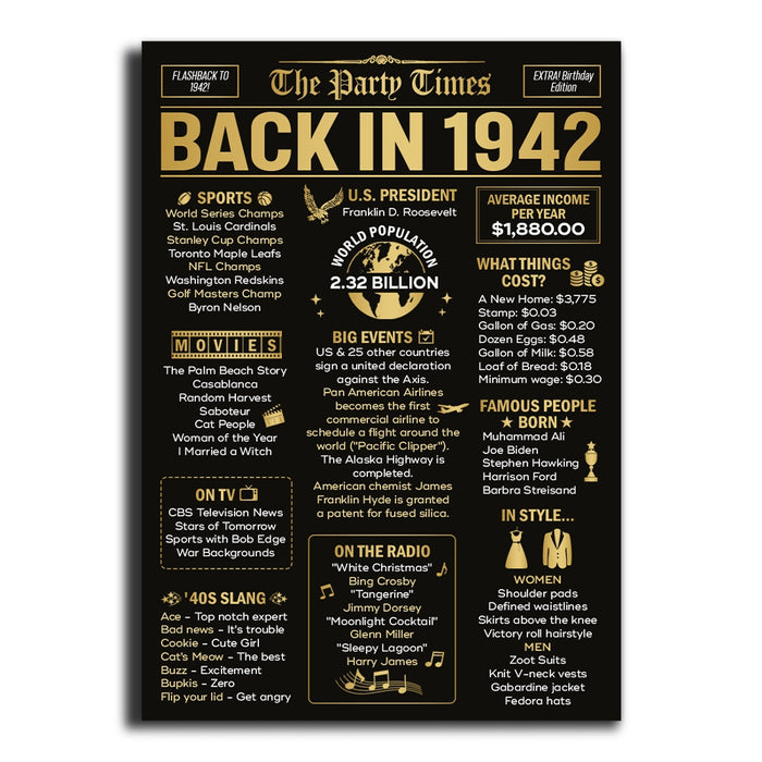 80 Years Ago Back In 1942 Poster Canvas, 80th Birthday Gifts For Men Women, Milestone Birthday Poster, Birthday Poster For Men Woman, Birthday Poster Canvas
