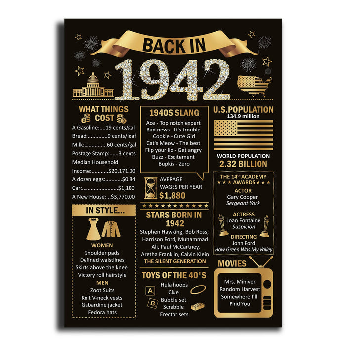 80th Birthday Back In 1942 Poster, 80th Birthday Decorations For Women, 80th Birthday Gifts For Women