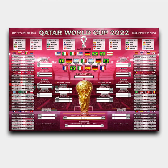 2022 Qatar World Cup Wall Schedule Bracket Predictor Poster Canvas, 2022 Soccer World Championship Wall