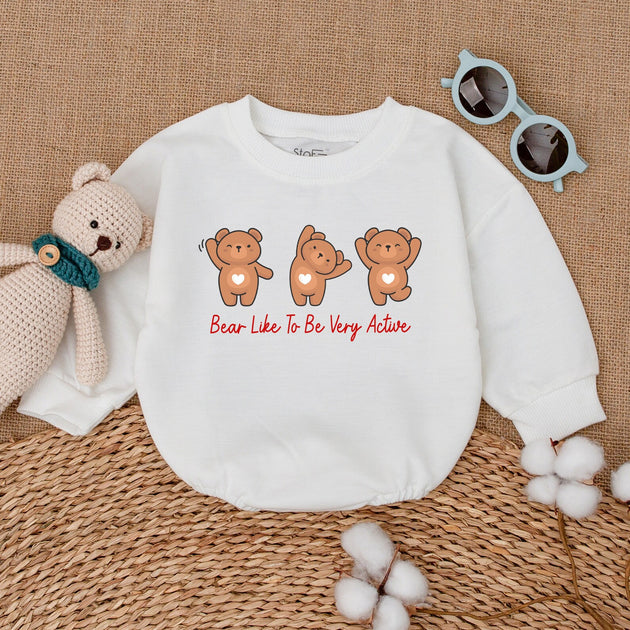 Bear Like To Be Active Baby Bodysuit, Cute Bear Romper, Minimalist Baby Clothes, Girl Outfit, Newborn Unisex Baby Outfits, Bubble RomperqxMWB2bz8h