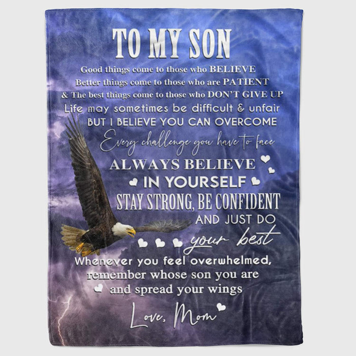 Personalized To My Son Gift Eagles Fleece Blanket For Son From Mom & Dad Always Believe In Yourself Great Customized Blanket For Birthday Christmas Thanksgiving Graduation Wedding Anniversary