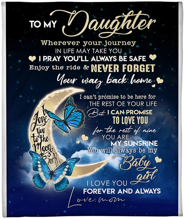 To My Daughter Blanket I Love You to The Moon and Back Blue Butterfly Fleece Blanket Mother and Daughter Blanket