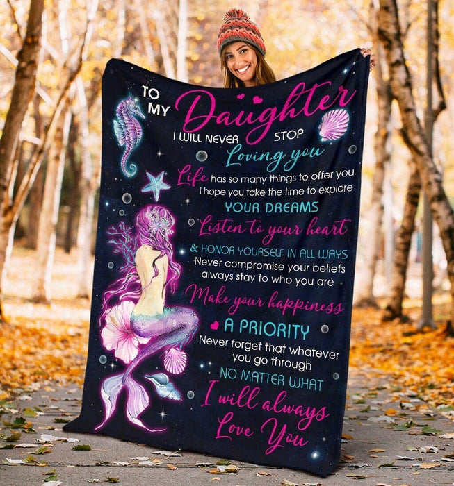 Mermaid Blanket - To My Daughter Blanket - I Will Never Stop Loving You Blanket Print Super Soft And Warm All Season Throw Blanket To Daughter From Mom On Christmas Birthday Anniversary Wedding