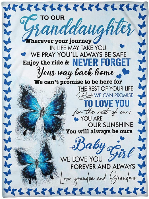 Personalized Butterfly to My Granddaughter Gifts Blanket for Granddaughter from Grandma Wherever Your Journey in Life May take You Blanket for Birthday Christmas