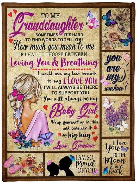 Personalized i love you to the moon and back Blanket to my Granddaughter Gifts Blanket for Granddaughter from Grandma sometimes it's hard to find words to tell you how much you mean to me Blanket