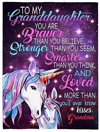 To My Granddaughter You Are Braver Stronger Smarter Than Think Seem Believe GIfts From Grandma Unicorn Fleece Sherpa Mink Blanket