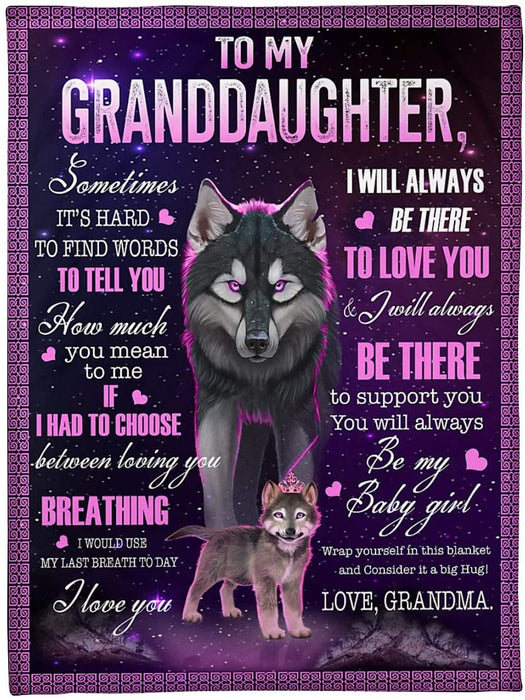 Personalized Wolf to My Granddaughter Gifts Blanket for Granddaughter from Grandma Sometimes It's Hard to find Words to Tell You How Much You Mean to me Blanket for Birthday Christmas