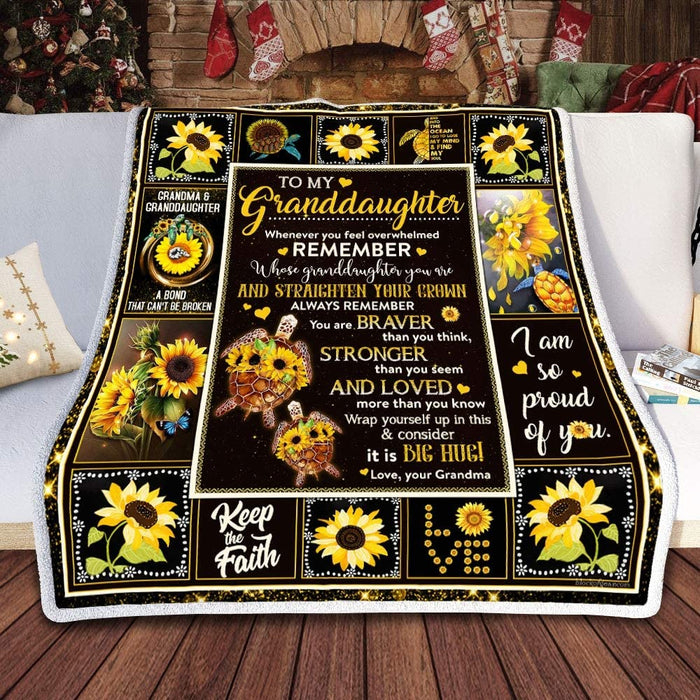 Personalized to My Granddaughter Sunflower Turtle Fleece Blanket from Grandma When Never You Feel Overwhelmed Great Customized Blanket for Birthday Christmas Thanksgiving
