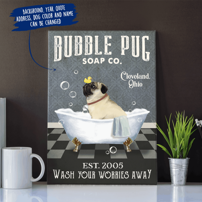 Personalized Pug Bathroom Custom CANPO15/30 Deluxe Portrait Canvas 1.5in Frame