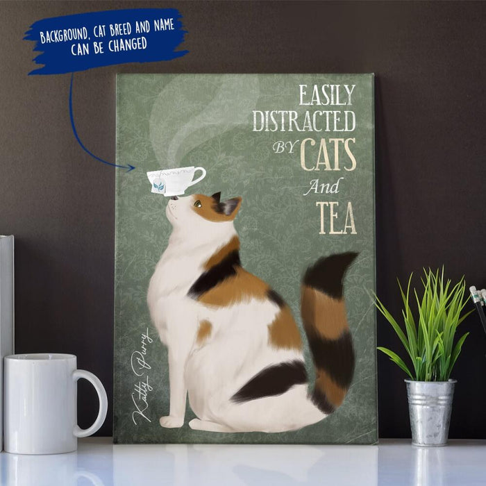 Personalized Cat Drink Custom CANPO15/30 Deluxe Portrait Canvas 1.5in Frame - Easily Distracted By Cats and Tea