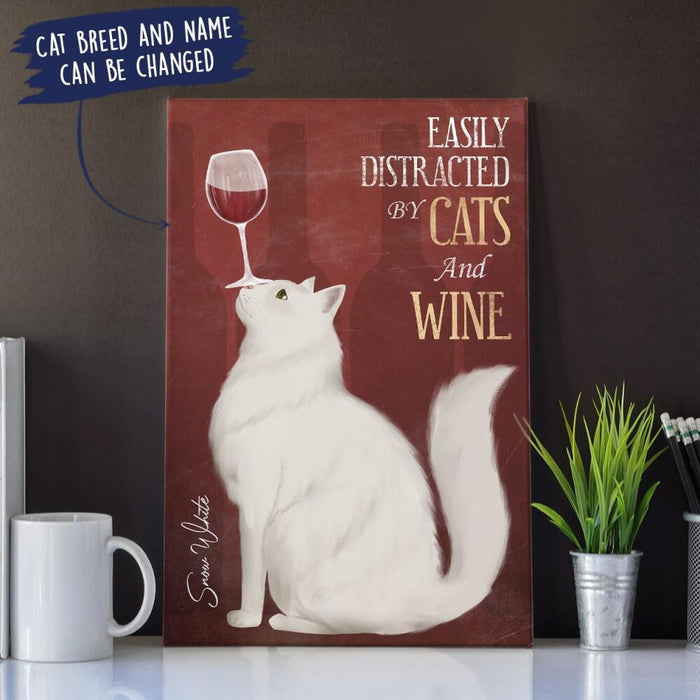 Personalized Cat Drink Custom CANPO15/30 Deluxe Portrait Canvas 1.5in Frame - Easily Distracted By Cats And White Wine