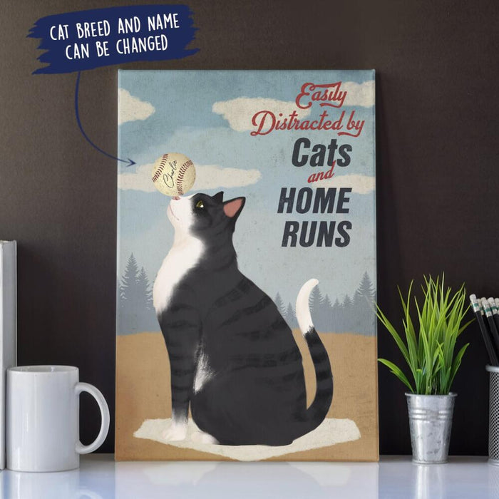 Personalized Cat Baseball Custom CANPO15/30 Deluxe Portrait Canvas 1.5in Frame - Easily Distracted By Cats And Home Runs