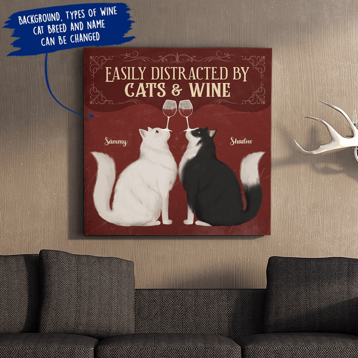 Personalized Cat Custom CANSQ15/30 Deluxe Square Canvas 1.5in Frame - Easily Distracted By Cats & Wine