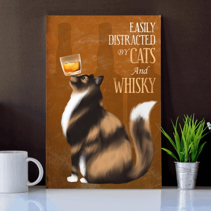Personalized Cat Drink Custom CANPO15/30 Deluxe Portrait Canvas 1.5in Frame - Easily Distracted By Cats And Whisky