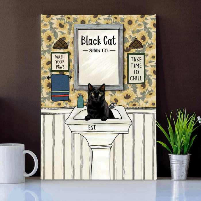 Personalized Cat Bathroom Custom CANPO15/30 Deluxe Portrait Canvas 1.5in Frame
