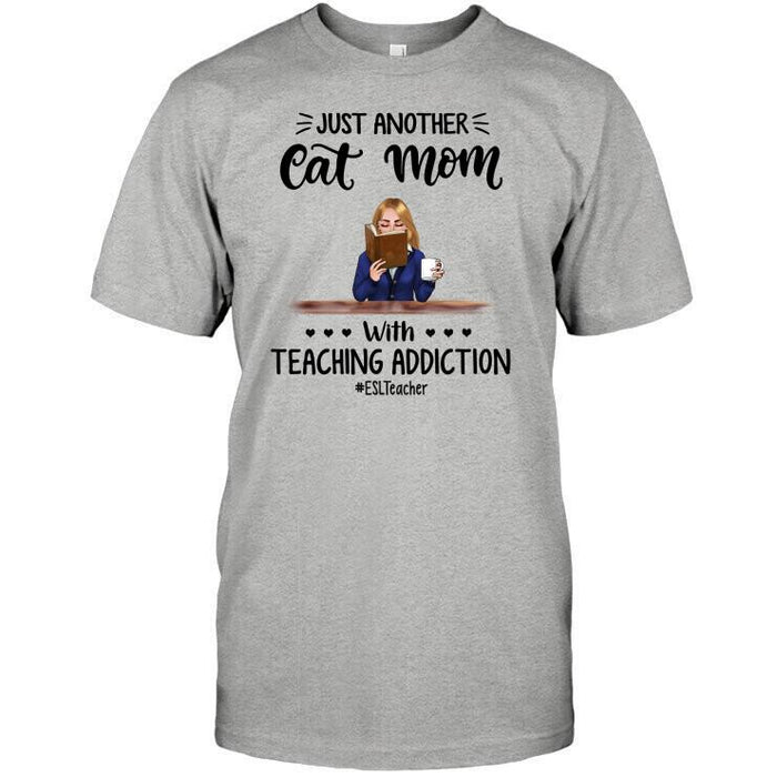 Personalized Fantasy Cat Custom Longtee - Just Another Cat Mom With Teaching Addiction
