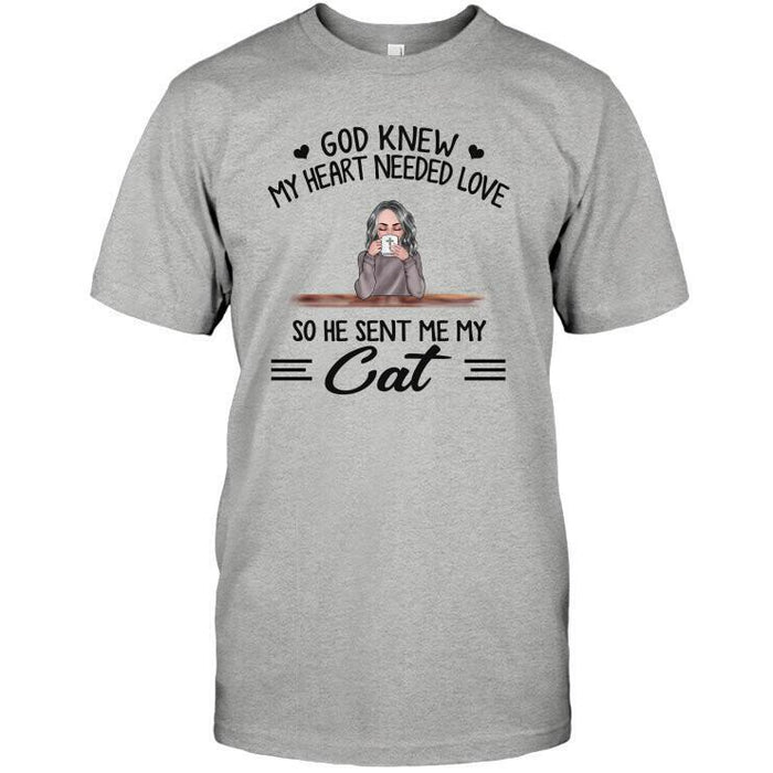 Personalized Fantasy Cat Custom Longtee - God Knew My Heart Needed Love So He Sent Me My Cats