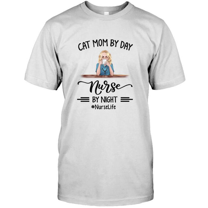 Personalized Fantasy Cat And Nurse Custom Longtee - Cat Mom By Day Nurse By Night