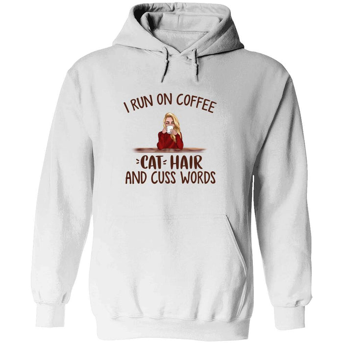 Personalized Fantasy Cat Custom Longtee - I Run On Coffee Cat Hair And Cuss Words