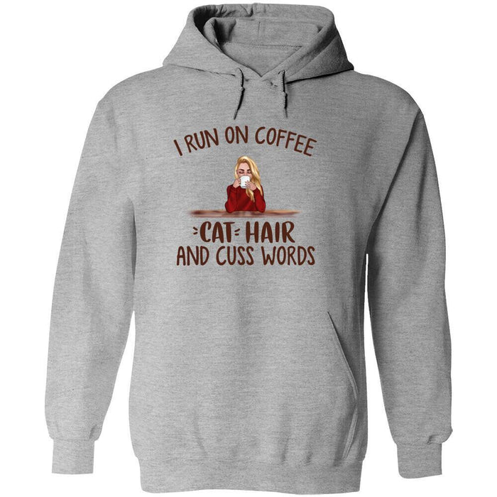 Personalized Fantasy Cat Custom Longtee - I Run On Coffee Cat Hair And Cuss Words