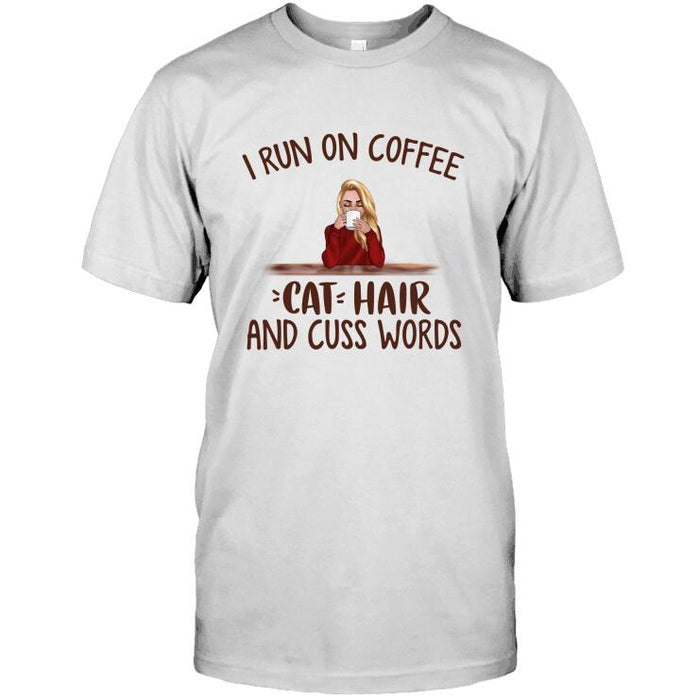 Personalized Fantasy Cat Custom Longtee - I Run On Coffee Cat Hair And Cuss Words