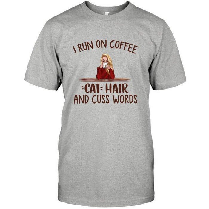 Personalized Fantasy Cat Custom Longtee - I Run On Coffee Cat Hair And Cuss Words