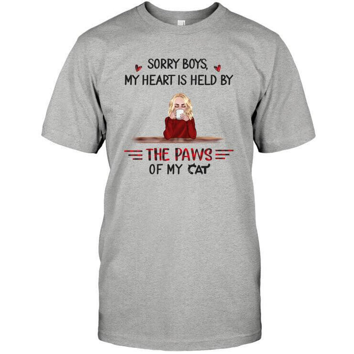 Personalized Cat Custom Longtee - Sorry Boys My Heart Is Held By The Paws Of My Cats
