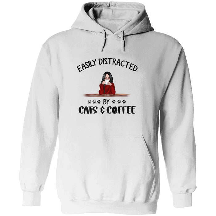 Personalized Cat Custom Longtee - Easily Distracted By Cats And Coffee