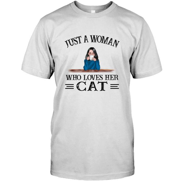 Personalized Cat Custom Longtee - Just A Woman Who Loves Her Cats