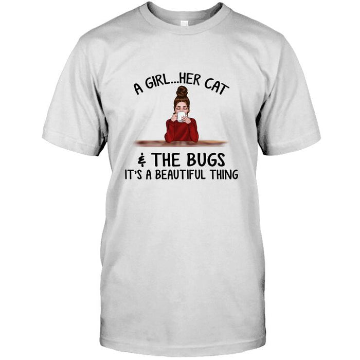 Personalized Cat Custom Longtee - A Girl Her Cats & The Bugs It's A Beautiful Thing