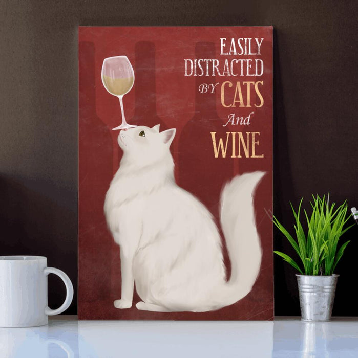 Personalized Cat Drink Custom CANPO15/30 Deluxe Portrait Canvas 1.5in Frame - Easily Distracted By Cats And White Wine