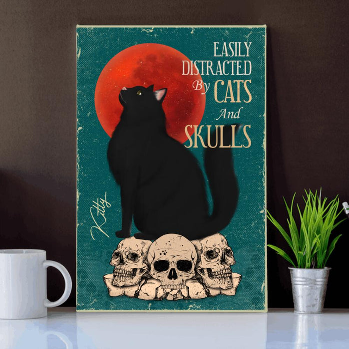 Personalized Cat Custom CANPO15/30 Deluxe Portrait Canvas 1.5in Frame - Easily Distracted By Cats And Skulls