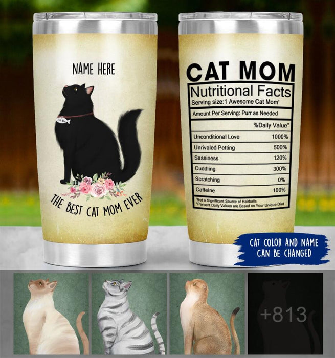 Personalized Cat Mom Custom Tumbler - Nutritional Facts Ver 1