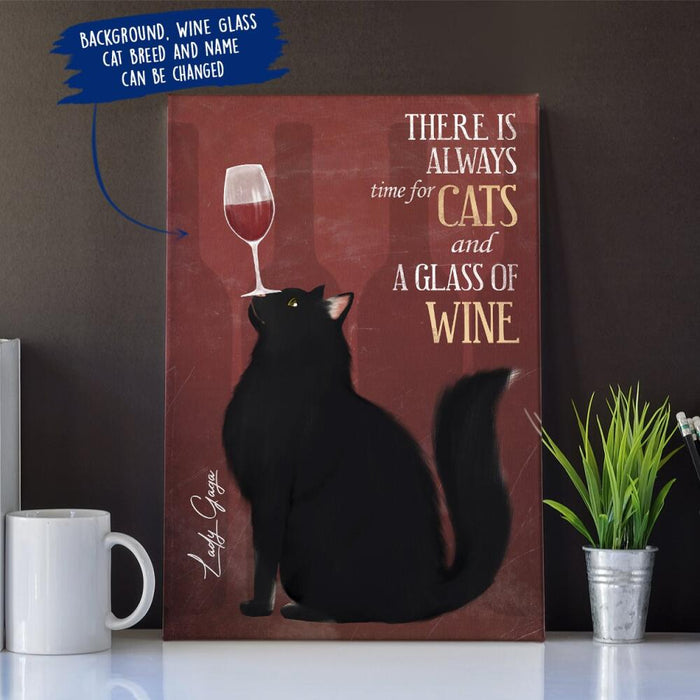 Personalized Cat Custom CANPO15/30 Deluxe Portrait Canvas 1.5in Frame - There Is Always Time For Cats And A Glass Of Wine