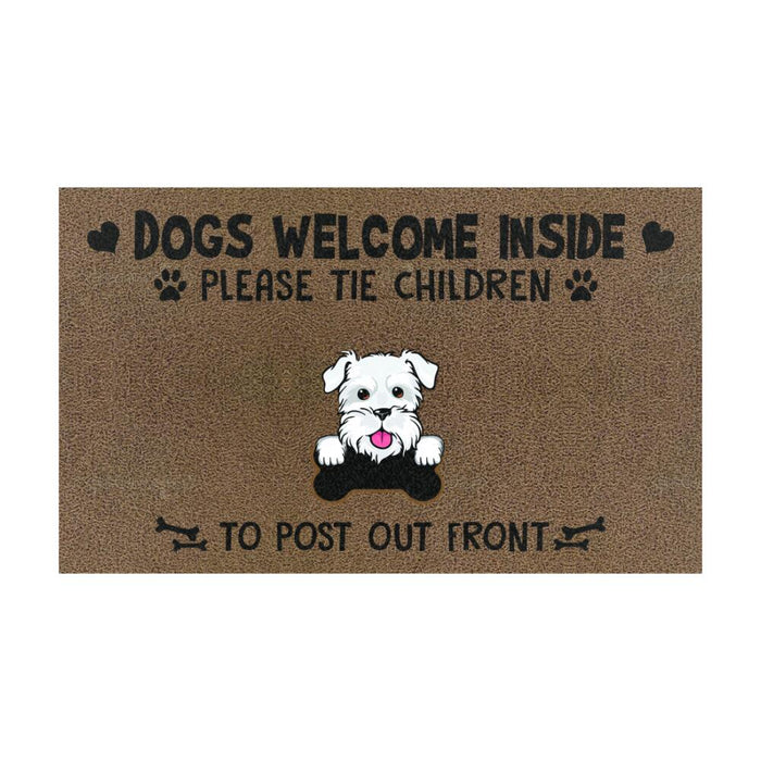 Personalized Dog Custom Doormat - Dogs Welcome Inside Please Tie Children To Post Out Front