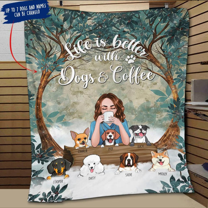 Personalized Dog Custom Fleece Blanket - Life Is Better With Dogs And Coffee