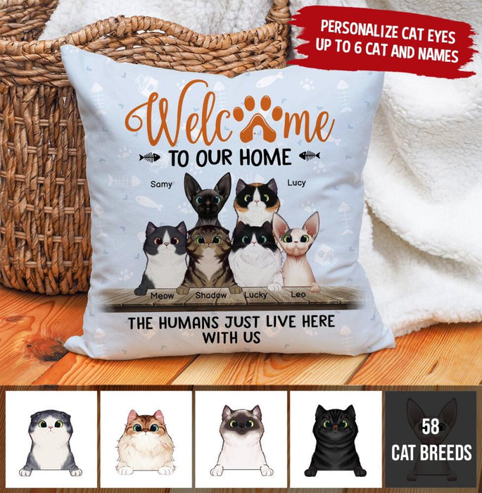 Personalized Fantasy Cat Custom Pillow - Welcome To Our Home The Humans Just Live Here With Us