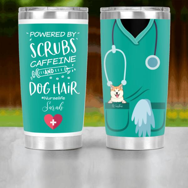 Personalized Dog Custom Tumbler - Powered By Scrubs Caffeine And Dog Hair