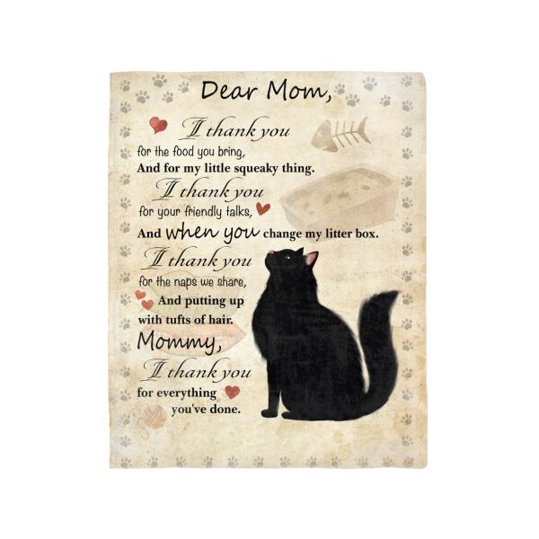 Personalized Cat Custom Fleece Blanket - Dear Mom,  I Thank You For The Food You Bring ...