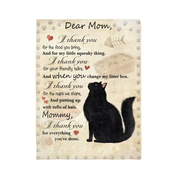 Personalized Cat Custom Fleece Blanket - Dear Mom,  I Thank You For The Food You Bring ...