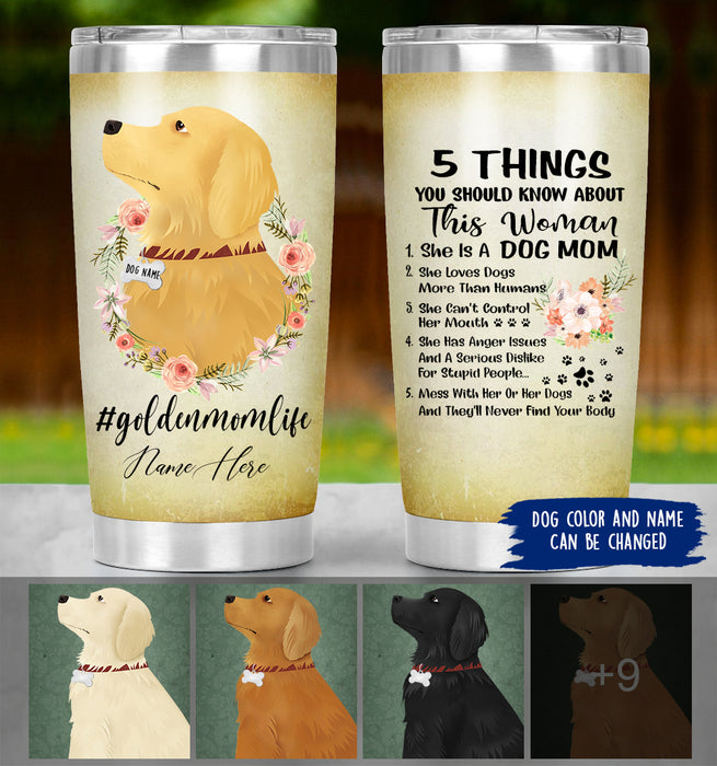 Personalized Golden Retriever Mom Life Tumbler - 5 Things