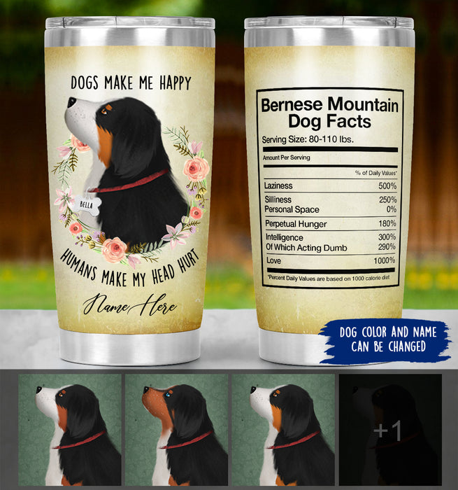Personalized Bernese Mountain Mom Tumbler - Dogs Make Me Happy Humans Make My Head Hurt