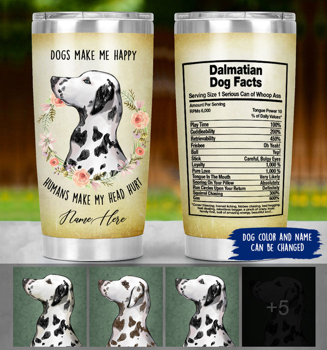 Personalized Dalmatian Mom Tumbler - Dogs Make Me Happy Humans Make My Head Hurt