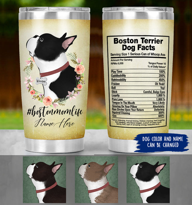 Personalized Boston Terrier Mom Life Tumbler - Boston Terrier Dog Facts