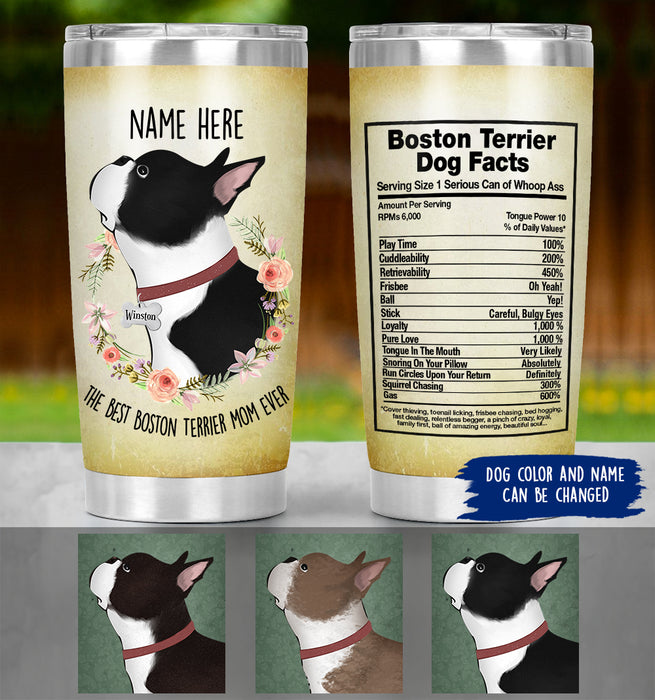 Personalized Boston Terrier Mom Tumbler - Boston Terrier Dog Facts