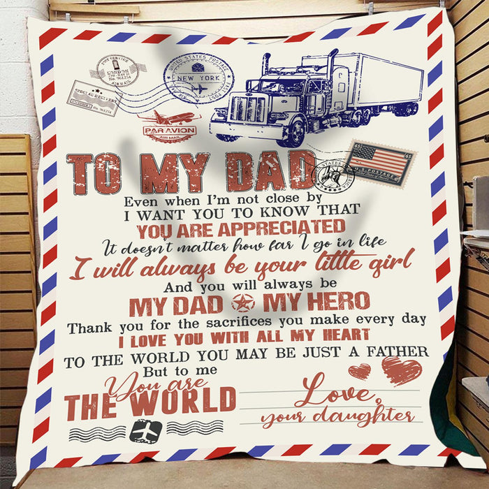 Personalized To My Dad Love Letter Fleece Blanket From Daughter You Are The World Great Customized Blanket For Birthday Christmas Thanksgiving